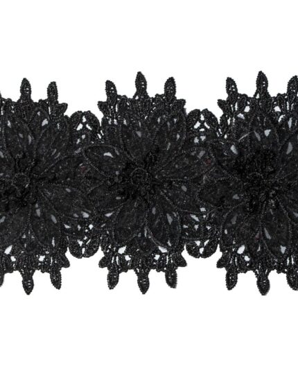 Dantela lurex flori 11cm - F99081-negru