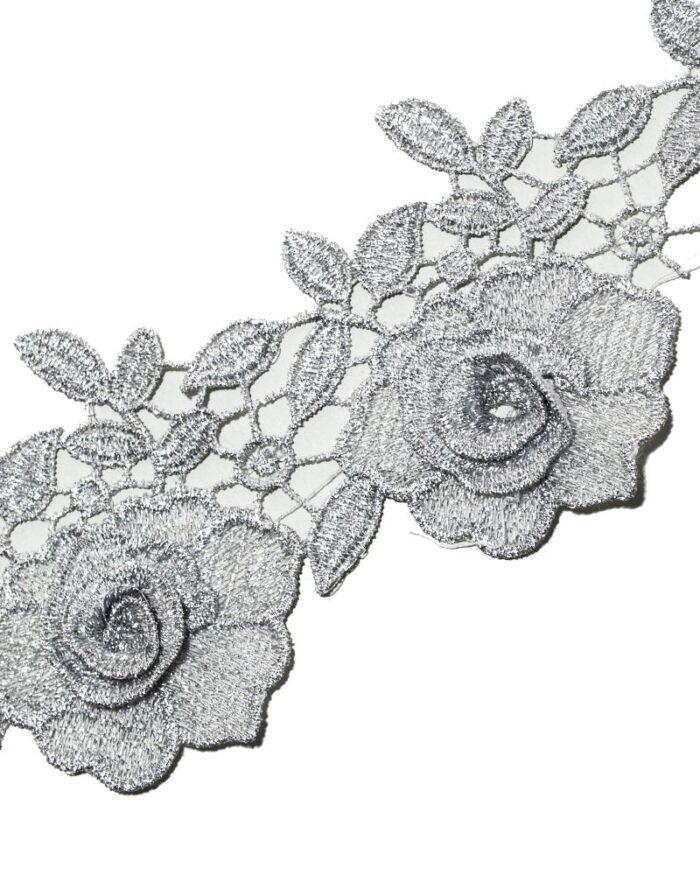 Dantela lurex flori 85mm - F99061-argintiu - imagine 1