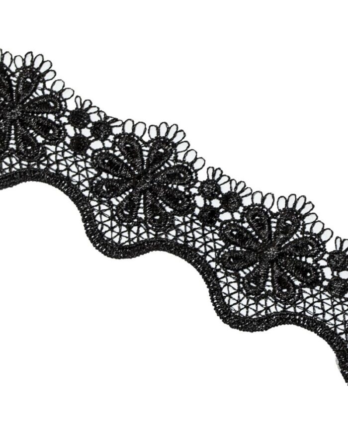 Dantela poliester florala 5cm - D693-negru - imagine 1