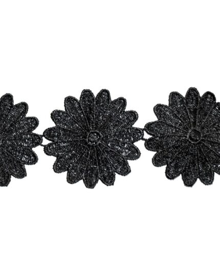 Dantela din poliester flori 7cm - F471-negru