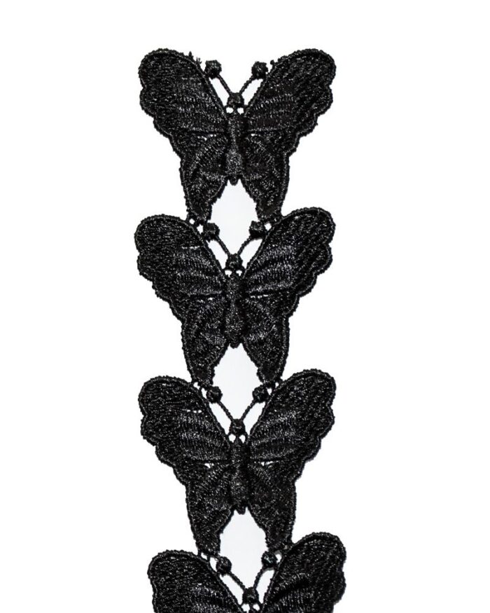 Dantela din poliester fluturi 6cm - F451-negru - imagine 1