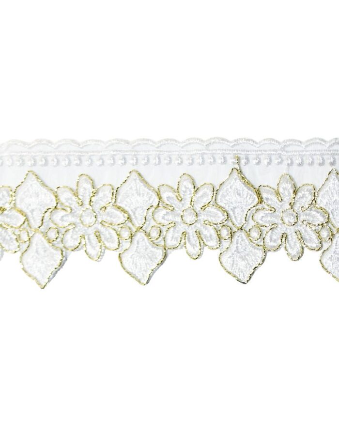 Dantela brodata lurex DBR_65mm - DBR549-alb+auriu - imagine 1