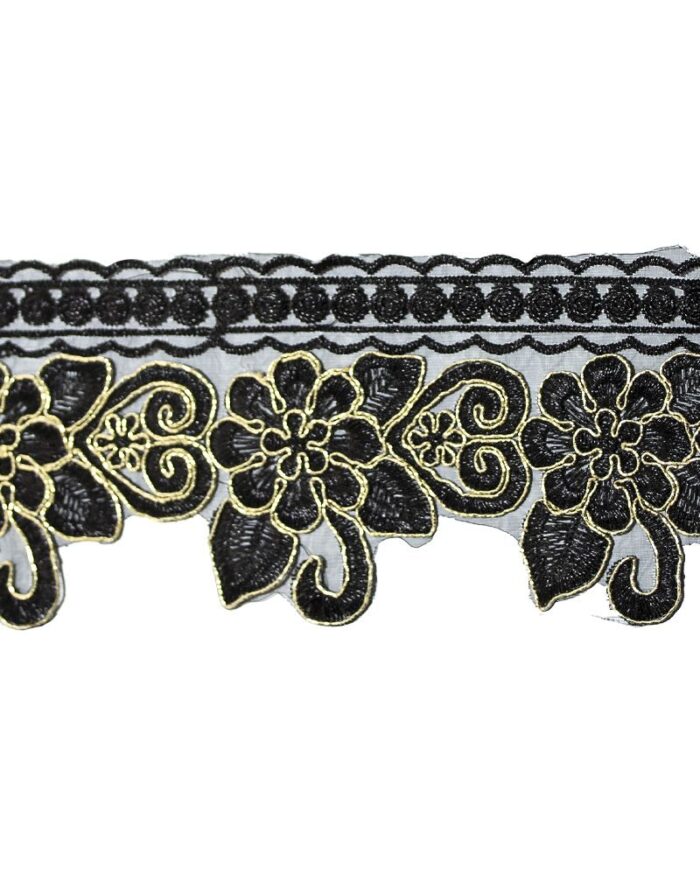 Dantela brodata lurex DBR-85mm_DBR551-negru+auriu Dantela brodata lurex DBR_85mm - DBR551-negru+auriu - imagine 1