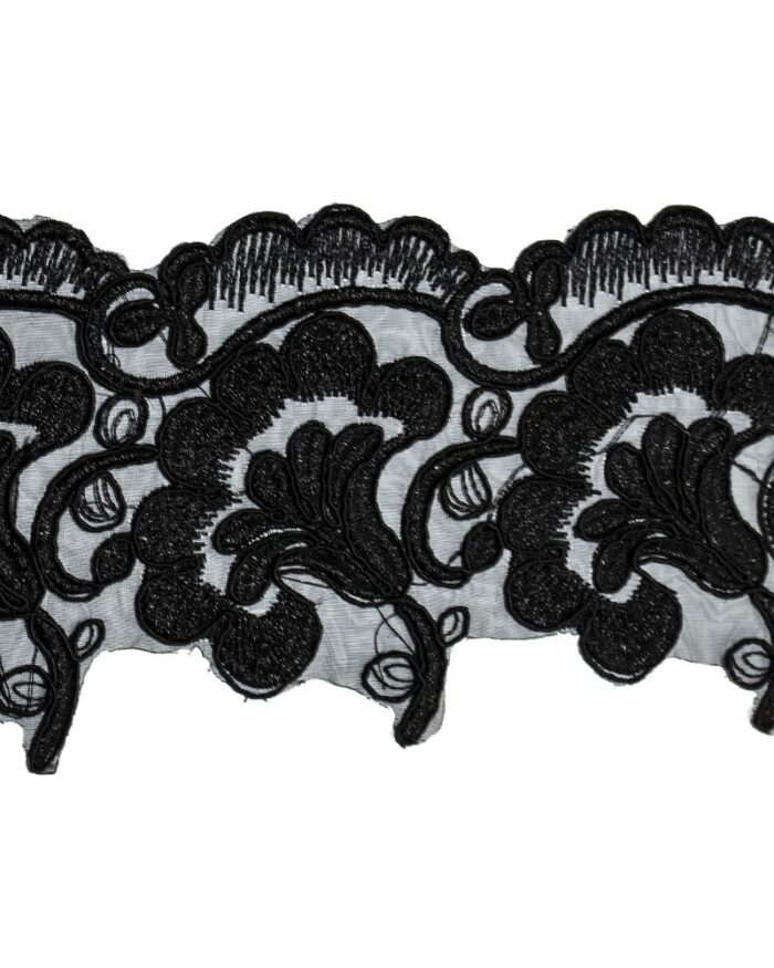 Dantela brodata poliester 11cm - DBR539-negru - imagine 1