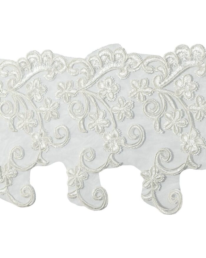 Dantela poliester cu model 115mm_DM302-alb-cal Dantela poliester cu model 115mm - DM302-alb-cald - imagine 1