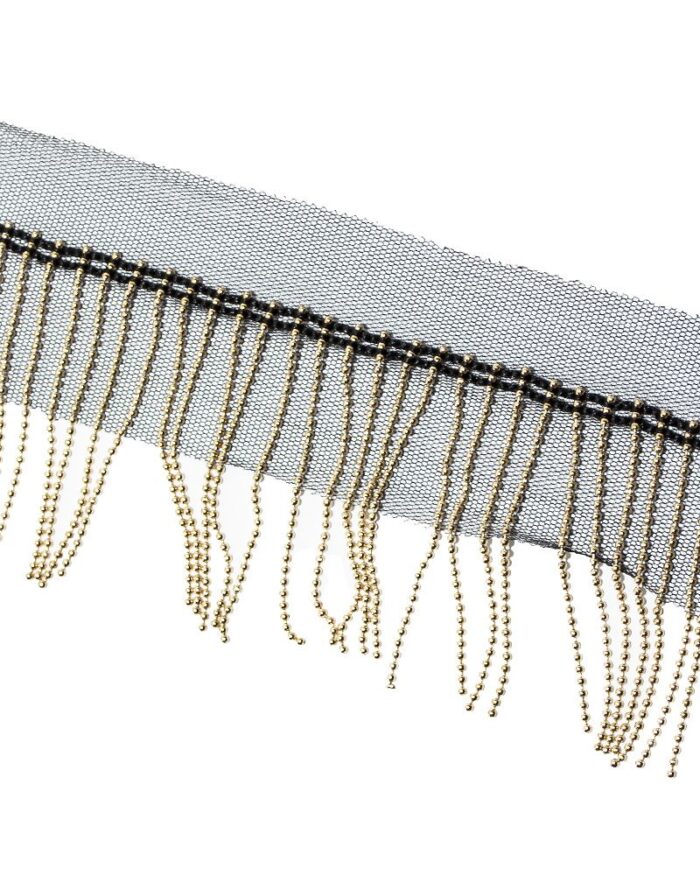 Pasmanterie banda cu franjuri metalici 45+55mm - BL500-negru+auriu - imagine 1