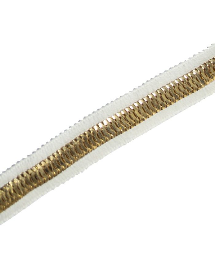 dantela brodata cu lant metalic 22+10mm - BL106-alb+auriu - imagine 1