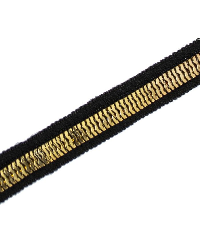 dantela brodata cu lant metalic 22+10mm - BL107-negru+auriu - imagine 1