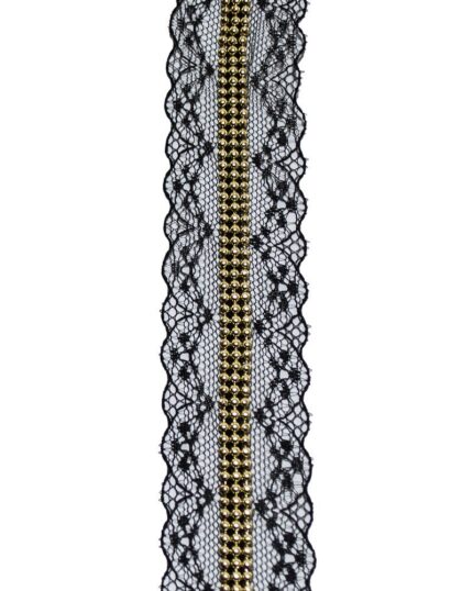 dantela brodata cu lant metalic 40+7mm - BL102-negru+auriu