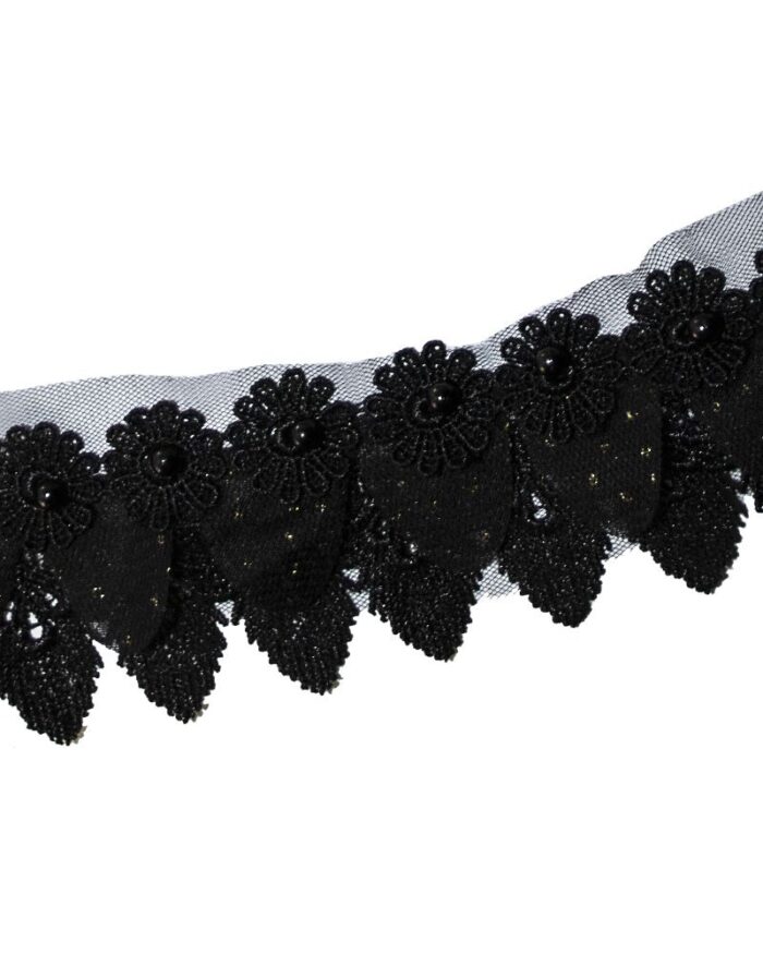 dantela brodata cu perle-60mm-A81; Dantela brodata poliester; dantela brodata perle; dantela brodata pietre; dantela brodata; dantela poliester cristale; dantela poliester; dantela florala; dantela din poliester cu fluturi; dantela poliester flori; Dantela poliester cu model perle si cristale
