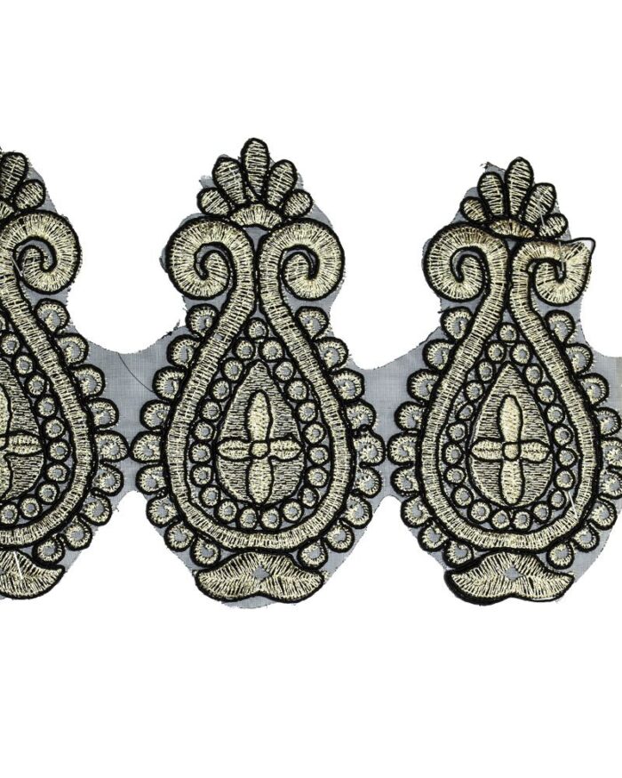 Dantela brodata poliester+lurex 14cm - DBR1041-auriu - imagine 1