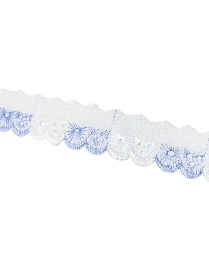 dantela bumbac-25mm - BB203-alb+albastru - imagine 1