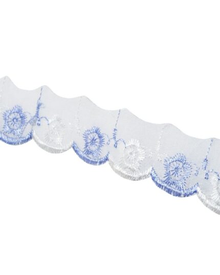 dantela bumbac-35mm - BB253-alb+albastru
