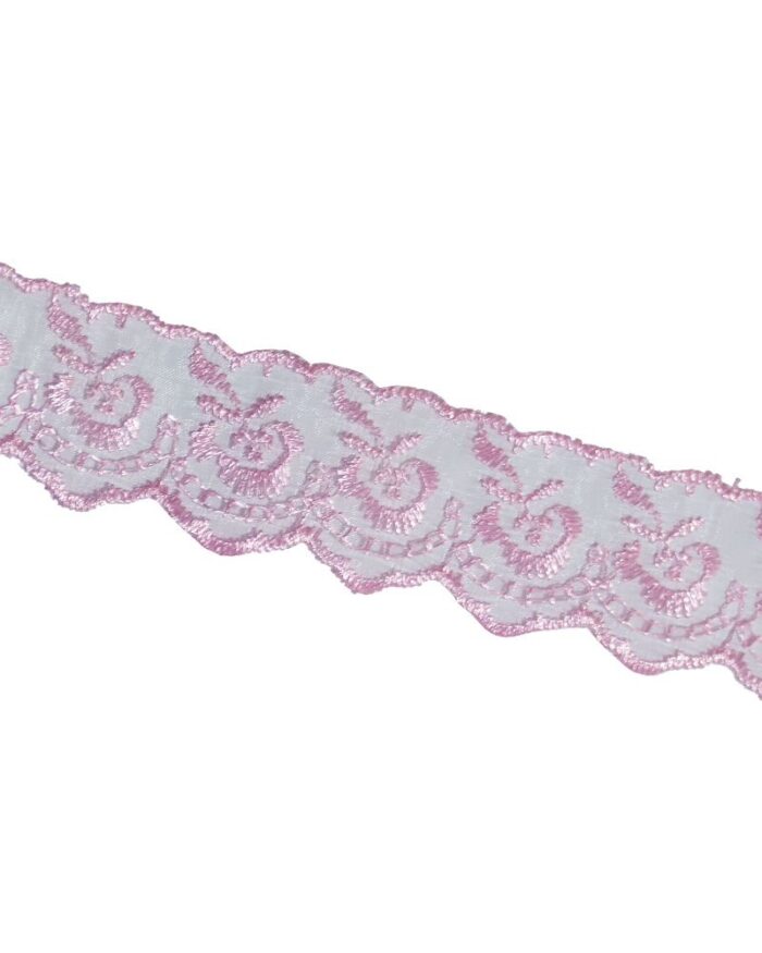 pasmanterie dantela organza tip angora 35mm - AG03-roz-pal - imagine 1