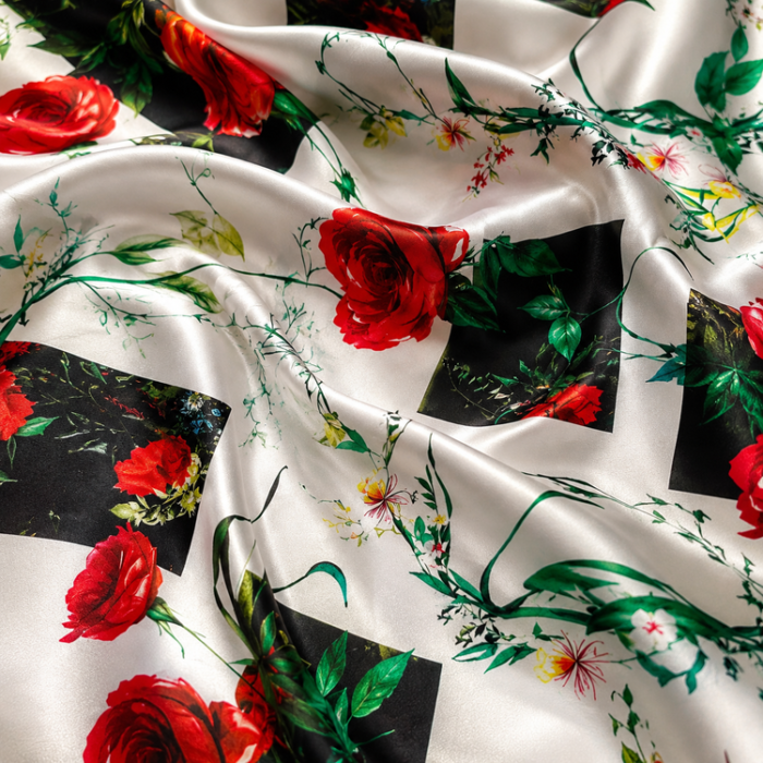 ChatGPT Image 6 iul. 2026, 16_32_30 Material Satin Elastic imprimat cu trandafiri – alb - imagine 1