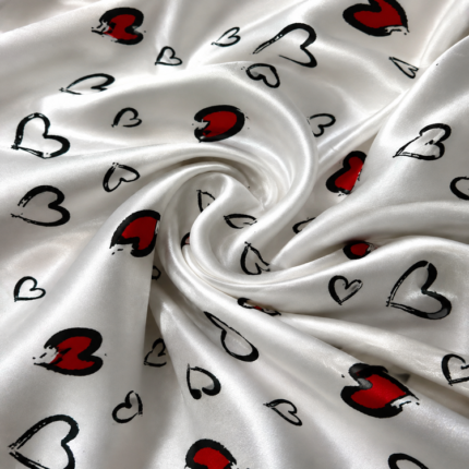 Material Satin Elastic cu inimioare