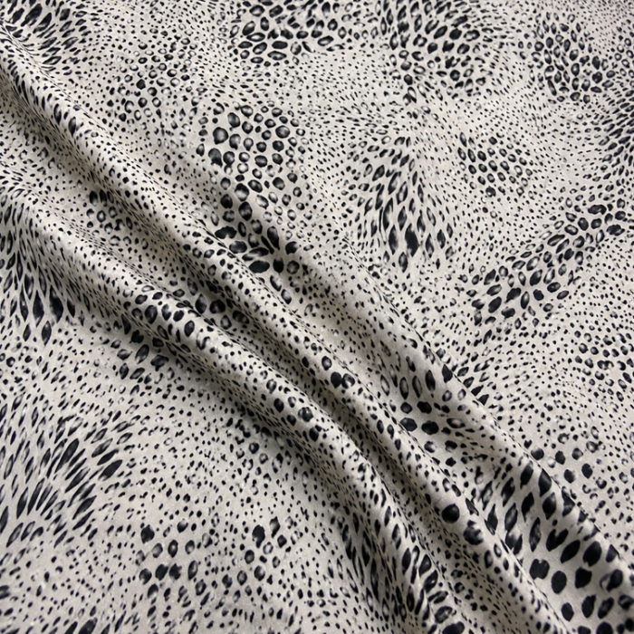 Material Satin Elastic animal print alb-negru - imagine 1