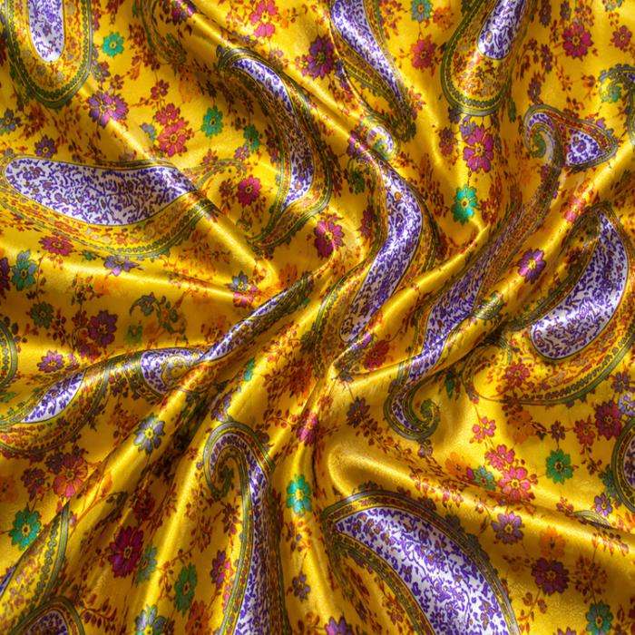 Material Satin Elastic Paisley Galben - imagine 1