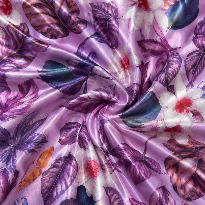Material Satin Elastic Floral Mov - imagine 1