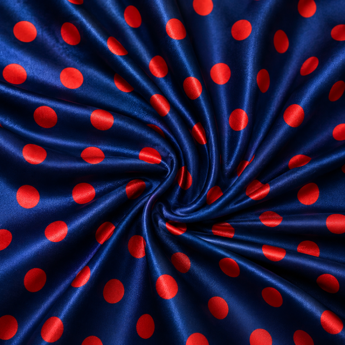 Material Satin Elastic Buline Roșii pe Bleumarin - imagine 1