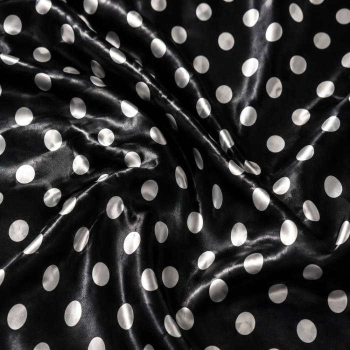 Material Satin Elastic Buline Albe pe Negru - imagine 1