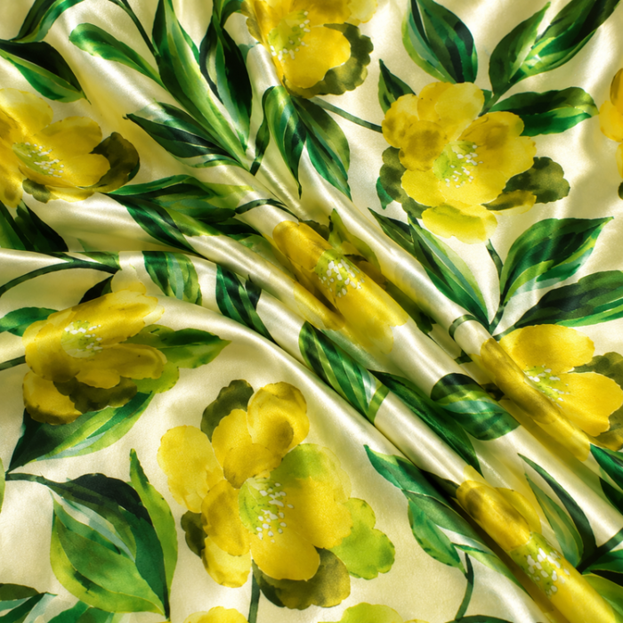 ChatGPT Image 8 iul. 2026, 14_21_20 Material Satin Elastic cu Flori – Galben - imagine 1
