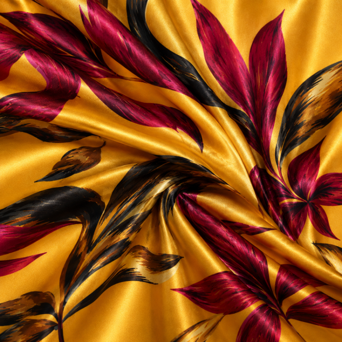 ChatGPT Image 8 iul. 2026, 14_31_30 Material Satin Elastic cu Frunze – Muștar - imagine 1