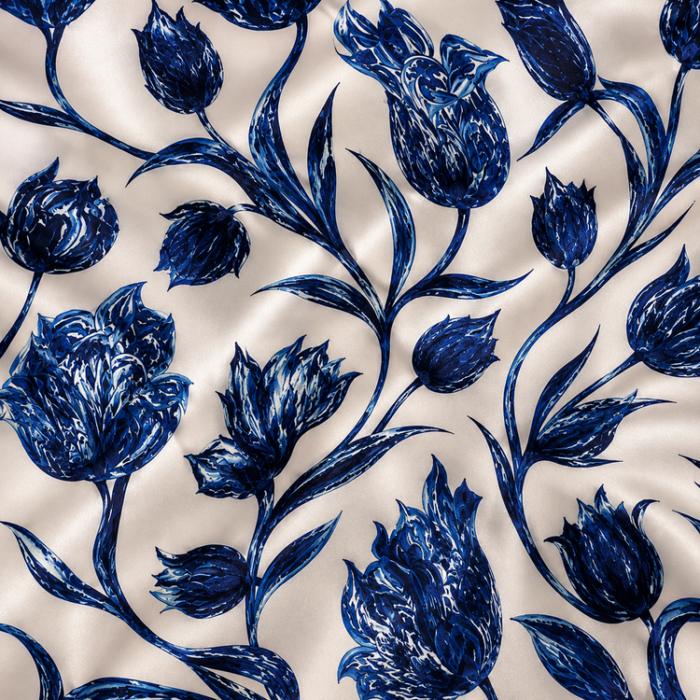 ChatGPT Image 8 iul. 2026, 15_04_32 Material Satin Elastic cu Flori Albastre - imagine 1
